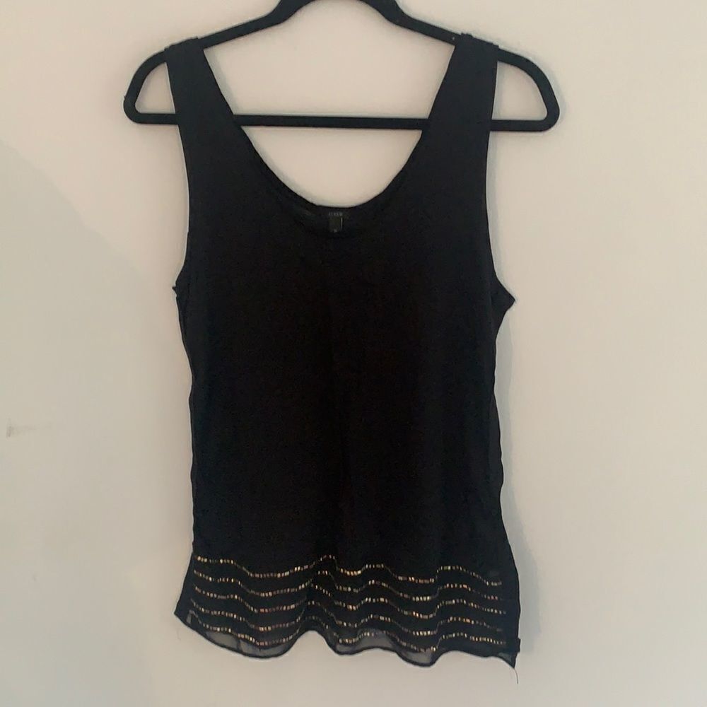 J Crew black tank with sheer metallic trim